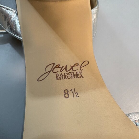 Jewel Badgley Mischka 8.5 Nicoline Silver Metallic 4" Heels Ankle Strap Sandals - Picture 8 of 8